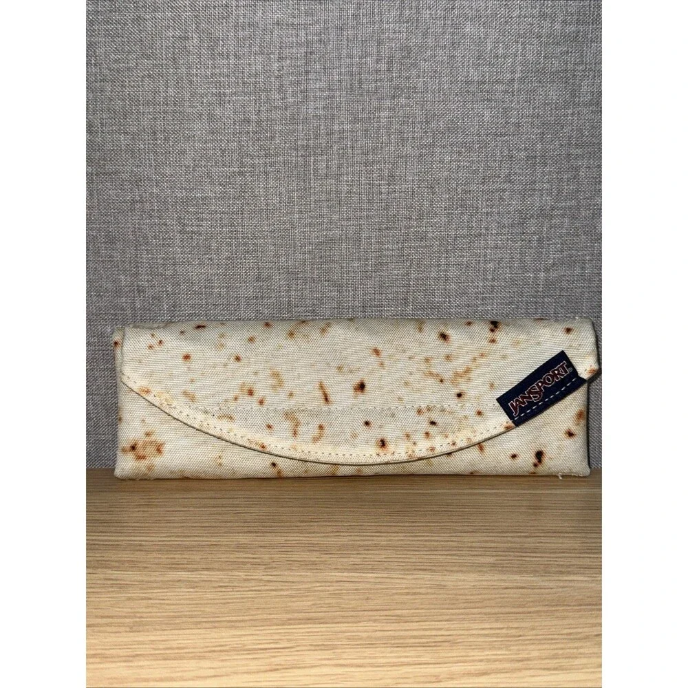 JanSport Burrito Accessory Pouch Unisex Tan Tortilla Print School EUC / NWOT